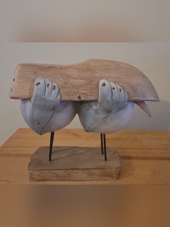 Other - Handcrafted Two-Tone Wooden Sea Bird Sculpture - Gray & Natural Wood